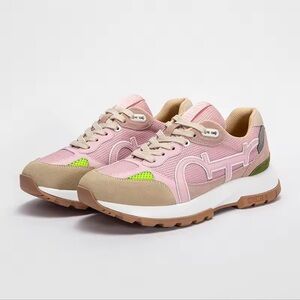 Women's Pink and Green Athletic Shoes